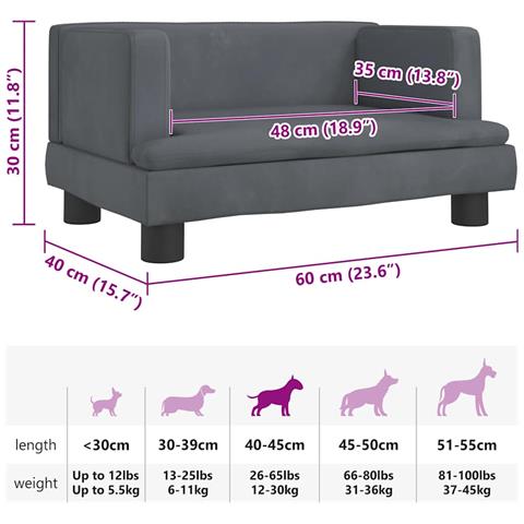 Lettino per Cani Grigio Scuro 60x40x30 cm in Velluto - Foto 7