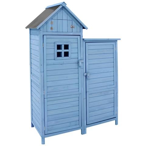 Casetta Da Giardino Per Armadio Da Giardino, 118x54x173cm(lxpxa), Resistente Alle Intemperie, Legno, Blu, Tetto In Pvc (set, 1 Pz., 1xarmadio Per Attrezzature) - Foto 2