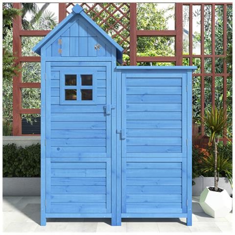 Casetta Da Giardino Per Armadio Da Giardino, 118x54x173cm(lxpxa), Resistente Alle Intemperie, Legno, Blu, Tetto In Pvc (set, 1 Pz., 1xarmadio Per Attrezzature) - Foto 4