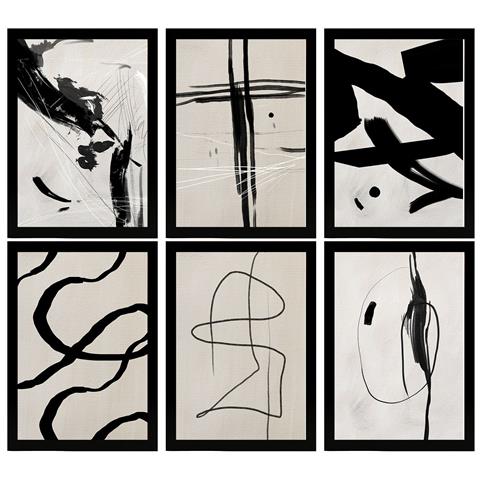 Set Di 6 Stampe Illustrazioni Artistiche Di Franz Kline Collezione Di Dipinti Decorativi Del Famoso Artista Astratto A3 Cornice Nera - Foto 1