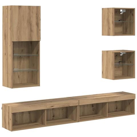 Unità a muro per TV con LED 5 pcs Rovere artigianale - Foto 1