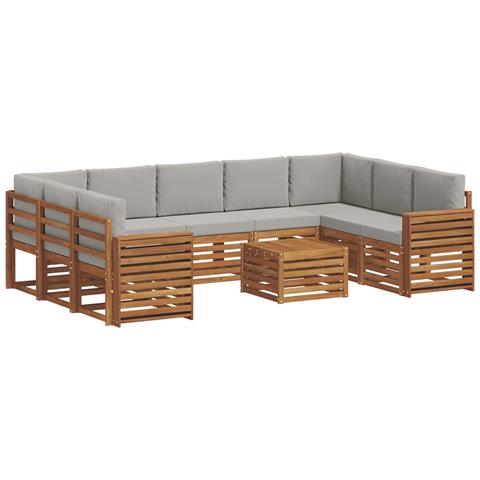Set divani con cuscino 10 pcs Grigio Naturale e Chiaro - Foto 1