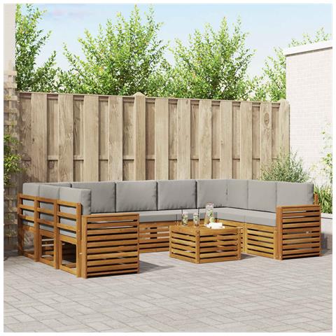 Set divani con cuscino 10 pcs Grigio Naturale e Chiaro - Foto 2