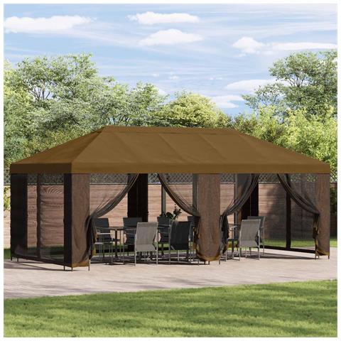 Gazebo da giardino 6 x 3 m Tortora Poliestere e Acciaio 190 - Foto 2