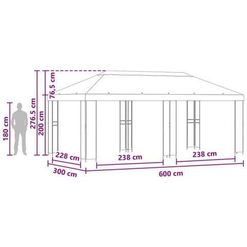 Gazebo da giardino 6 x 3 m Tortora Poliestere e Acciaio 190 - Foto 7