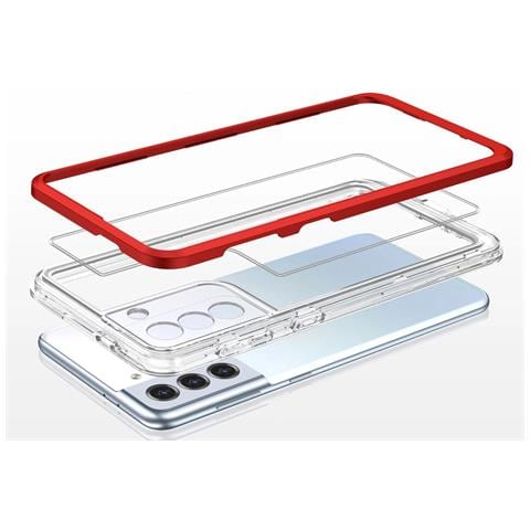 Trasparente Samsung Galaxy S21 + 5g (s21 Plus 5g) Custodia 3 In 1 Con Cornice, Cover In Gel, Rossa - Foto 1