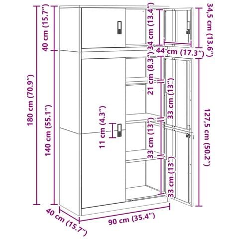 Armadio 2 pz Antracite 90 x 40 x 180 cm Acciaio Bloccabile - Foto 10