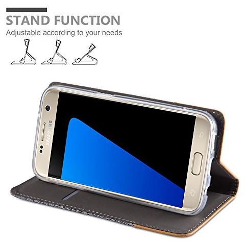 Custodia Compatibile Con Samsung Galaxy S7 In Grigio Chiaro Marrone - Coperchio Protettiva Con Chiusura Magnetica, Funzione Stand E Tasca Per Le Carte - Foto 2