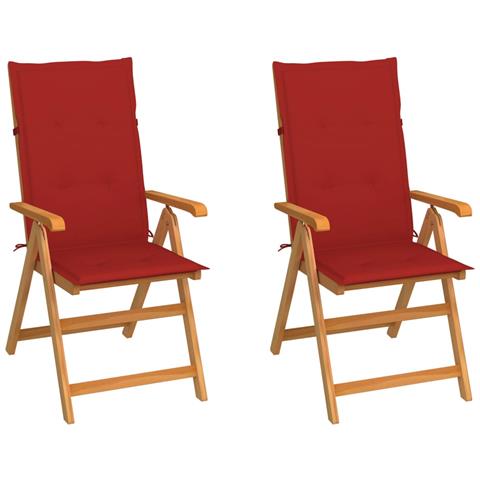 Sedie da Giardino 2 pz con Cuscini Rossi in Massello di Teak - Foto 1
