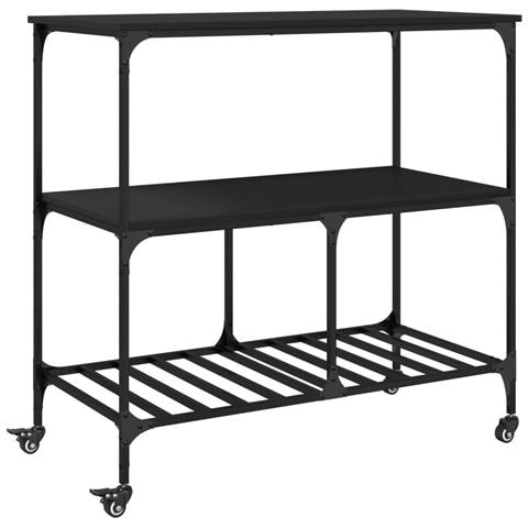 Carrello Da Cucina Nero 100x50x95 Cm In Legno Multistrato - Foto 2