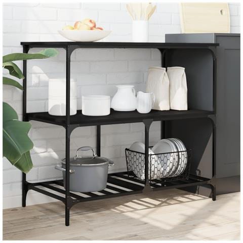 Carrello Da Cucina Nero 100x50x95 Cm In Legno Multistrato - Foto 3