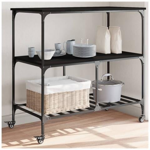 Carrello Da Cucina Nero 100x50x95 Cm In Legno Multistrato - Foto 1