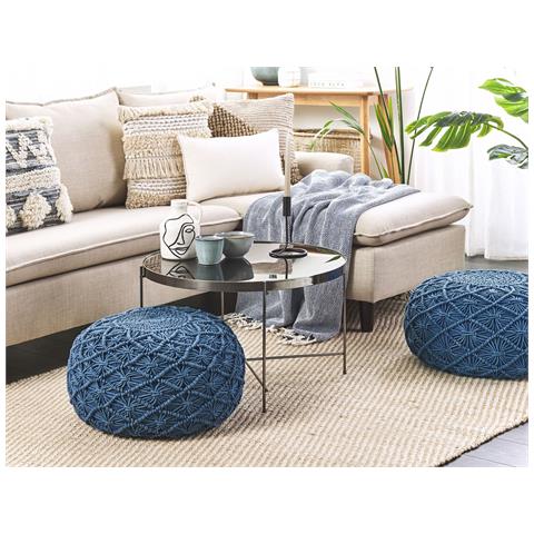 Pouf Macramè Berkane Cotone Blu Marino - Foto 1