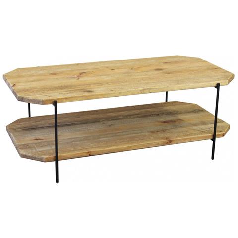 Tavolino Basso A 2 Ripiani Da Salotto Interno O Esterno In Legno Di Pino E Gambe In Metallo Nero Sifid - Foto 1