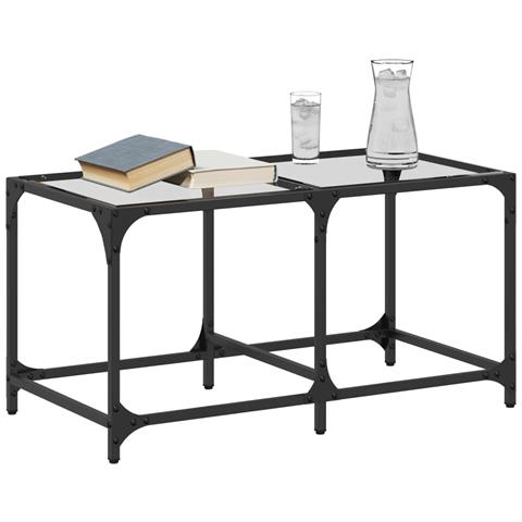 Tavolini Con Piano Vetro Trasparente 2 Pz 78,5x40x40 Cm Acciaio - Foto 3