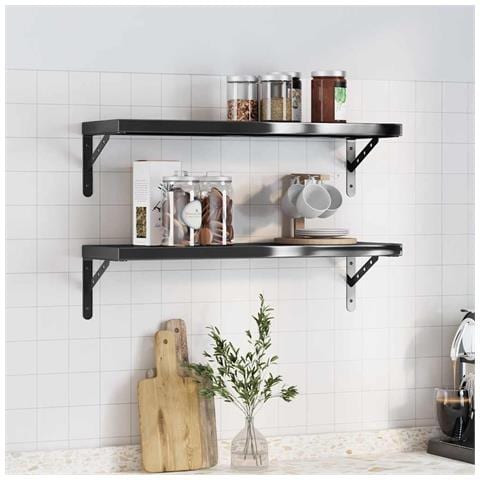 Mensole A Muro 2 Pz 75x23,5 Cm Nero In Acciaio Inossidabile - Foto 2
