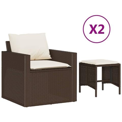 Set Divano Da Giardino 4 Pz Con Cuscini Marrone In Polyrattan - Foto 1