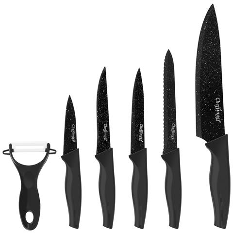 Set Coltelli 6 Pezzi Con Lame Acciaio Inox E Scatola Magnetica, Nero - Foto 1