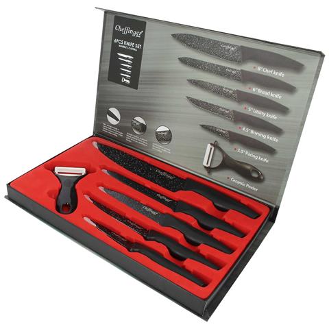 Set Coltelli 6 Pezzi Con Lame Acciaio Inox E Scatola Magnetica, Nero - Foto 5