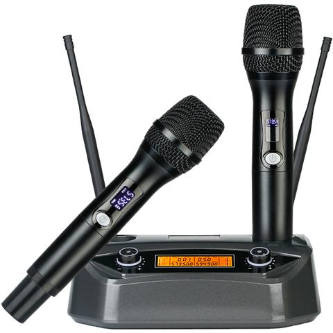 Doppio Microfono Wireless Professionale Con Ricevitore Fisso Black - Foto 6