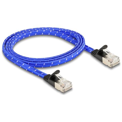 Cavo di rete piatto RJ45 con rivestimento intrecciato Cat. 6A U /FTP 1 m blu - Foto 1