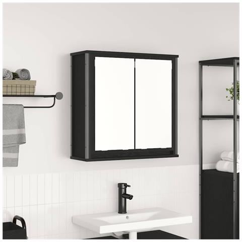 Pensile da Bagno con Specchio Rovere Nero 60x21x60 cm - Foto 1