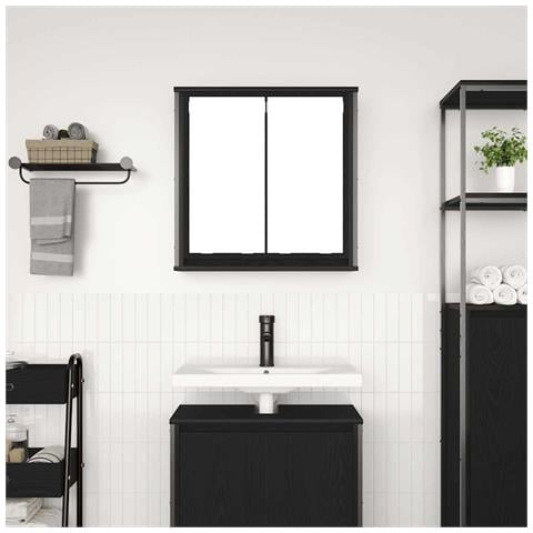 Pensile da Bagno con Specchio Rovere Nero 60x21x60 cm - Foto 9