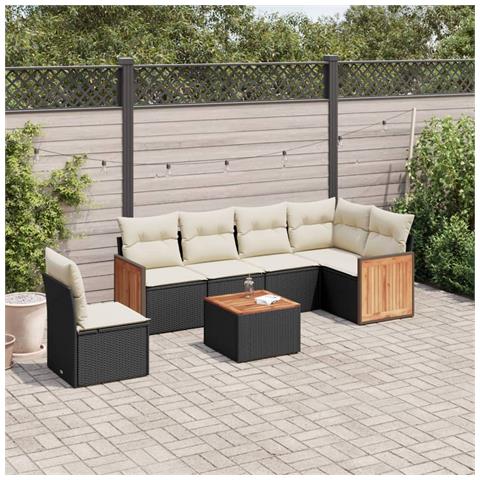 Set Divani Da Giardino Con Cuscini 7pz Nero Polyrattan - Foto 1