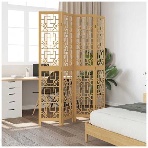 Divisorio Ambienti 4 Pannelli Marrone Legno Massello Paulownia - Foto 3