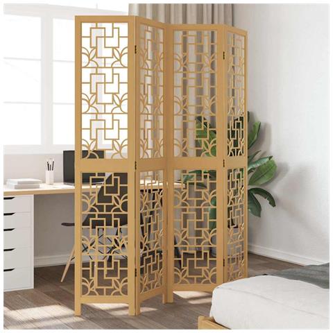 Divisorio Ambienti 4 Pannelli Marrone Legno Massello Paulownia - Foto 1