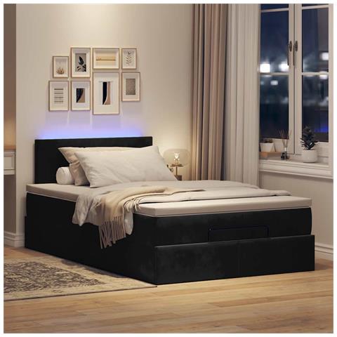 Pouf Letto Con Materasso E Led Nero 120x190cm In Velluto - Foto 3
