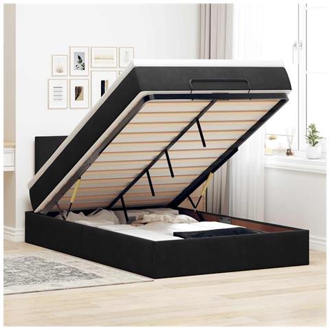 Pouf Letto Con Materasso E Led Nero 120x190cm In Velluto - Foto 1