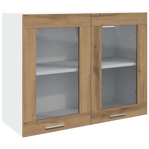 Pensile con Vetro “Lyon” Rovere Artigianale 80x31x60 cm - Foto 1