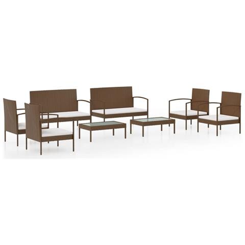 Set Divani Da Giardino 8 Pz Con Cuscini In Polyrattan Marrone - Foto 1