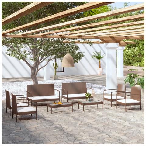Set Divani Da Giardino 8 Pz Con Cuscini In Polyrattan Marrone - Foto 8