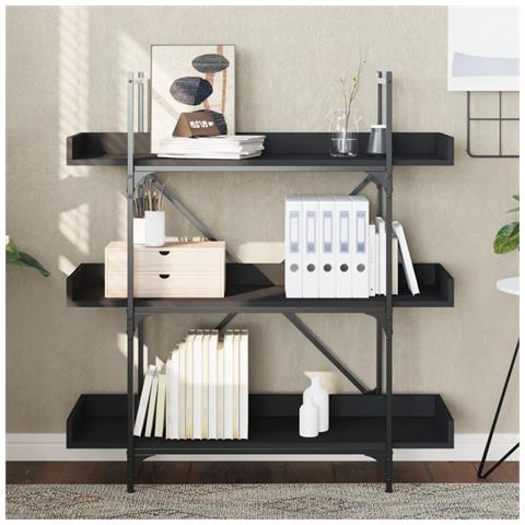 Lusso Casadino - Libreria A 3 Ripiani Nera 100x33x108,5 Cm In Legno Multistrato - Foto 2