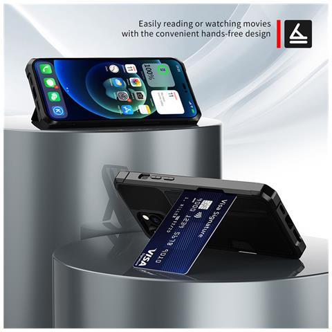 Custodia Nera Per Iphone 14 Con Porta Carte, Cover Protettiva Antiurto Compatibile Con Iphone 14 Iphone14 - Foto 1