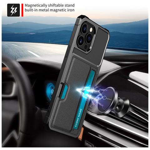 Custodia Nera Per Iphone 14 Con Porta Carte, Cover Protettiva Antiurto Compatibile Con Iphone 14 Iphone14 - Foto 6