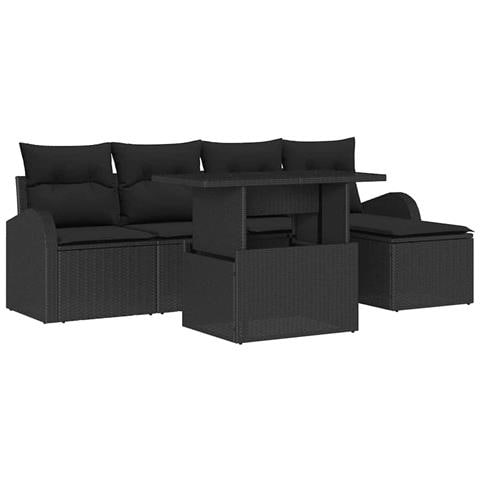 Set di Divani da Giardino a 6 pezzi con Cuscini Nero Polyrattan - Foto 1