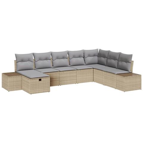 Set Divano da Giardino 8 Pezzi con Cuscini Beige Rattan Sintetico - Foto 1