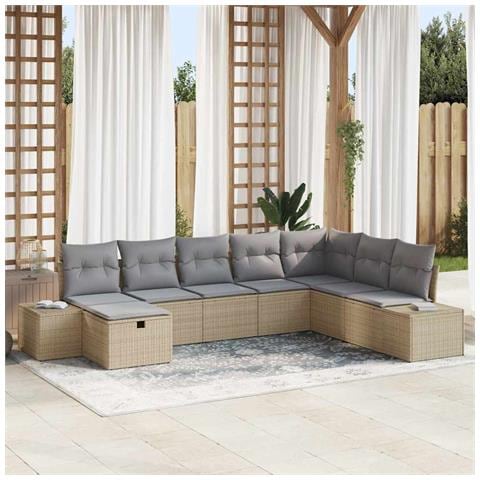 Set Divano da Giardino 8 Pezzi con Cuscini Beige Rattan Sintetico - Foto 2