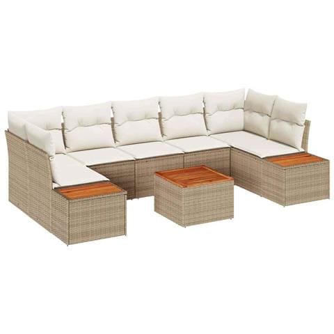 Set Divano Giardino 8 Pezzi con Cuscini Beige Poly Rattan Acacia - Foto 1