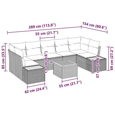 Set Divano Giardino 8 Pezzi con Cuscini Beige Poly Rattan Acacia - Foto 9