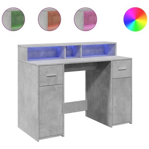 Scrivania con Luci LED Grigio Cemento 120x55x91 cm Multistrato - Foto 1
