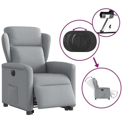 Poltrona Reclinante Alzapersona Elettrica Grigio Chiaro Tessuto - Foto 9