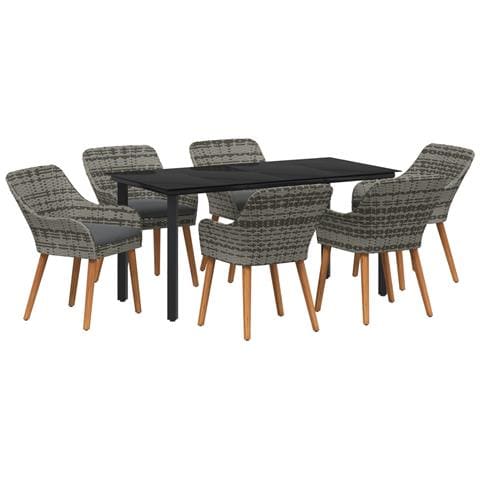 Set da Pranzo per Giardino da 7 Pezzi in Rattan Grigio - Foto 1