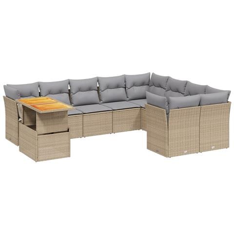 Set Divano da Giardino 10 pz con Cuscini Beige in Polyrattan - Foto 1
