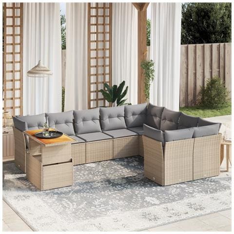 Set Divano da Giardino 10 pz con Cuscini Beige in Polyrattan - Foto 2