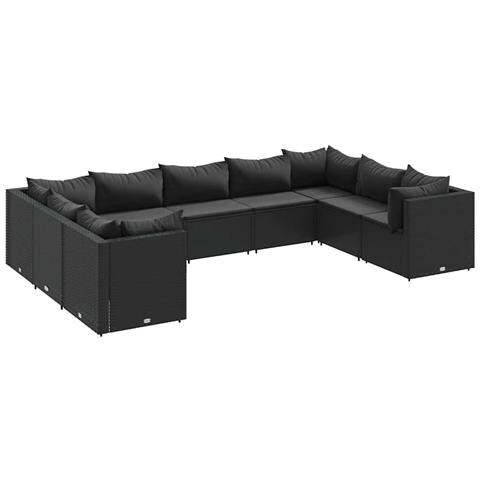 Set Salotto da Giardino con Cuscini 9pz Nero in Polyrattan - Foto 1