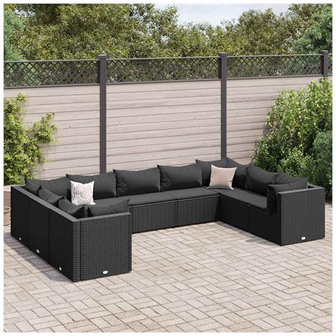 Set Salotto da Giardino con Cuscini 9pz Nero in Polyrattan - Foto 2